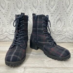 Plaid Lace-Up Ankle Boots